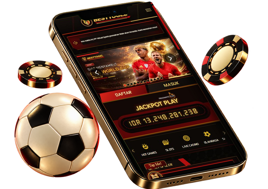 Snapshot homepage mobile asli BESTTOGEL dalam perangkat bertema hitam merah dan gold